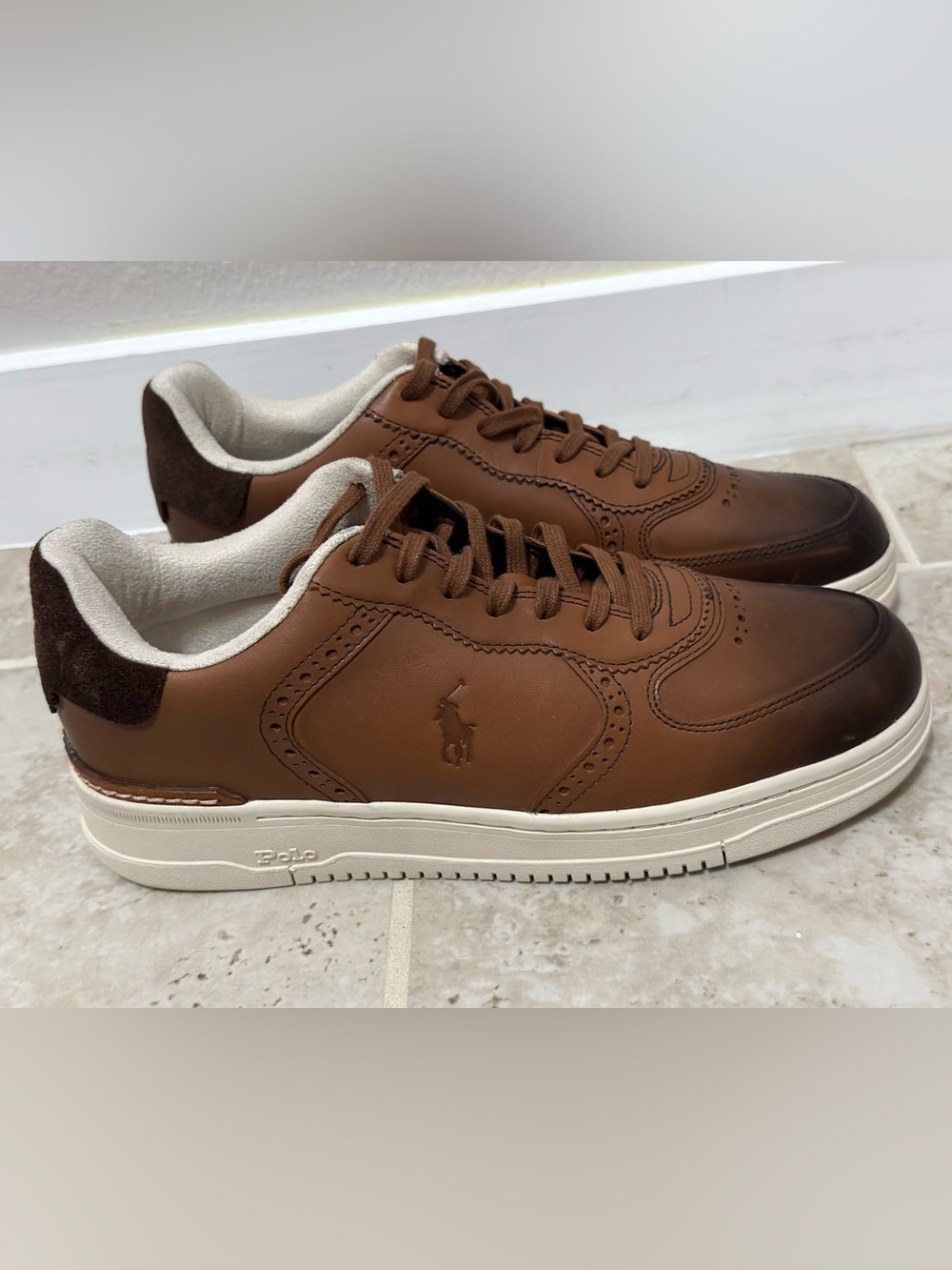 Polo Ralph Lauren Masters Court Burnished Leather Low-Top Sneakers (Size 8.5).